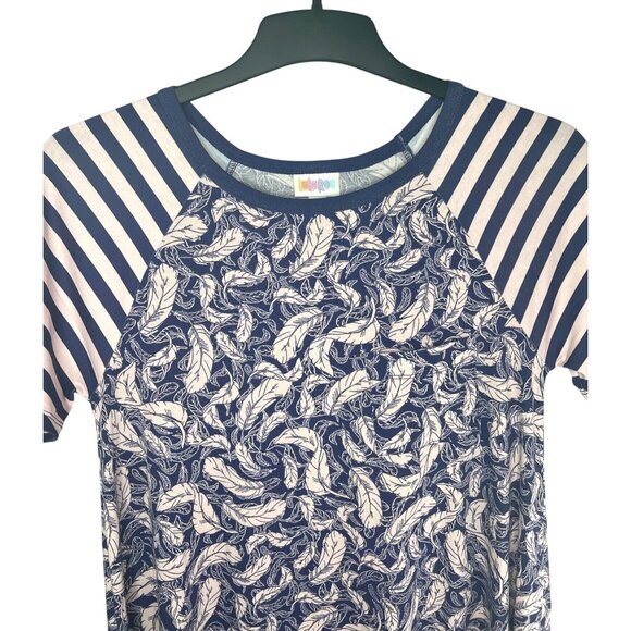 Lularoe Carly Striped Navy & Pink Feather Print High-Low Dress Small - Picture 5 of 14